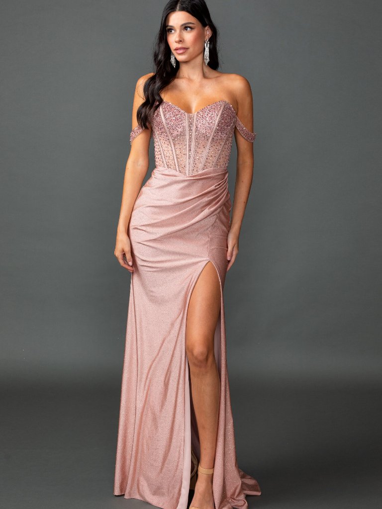 New Rose-Gold Evening Gown Floor Length Formal Elegant Stunning 4601